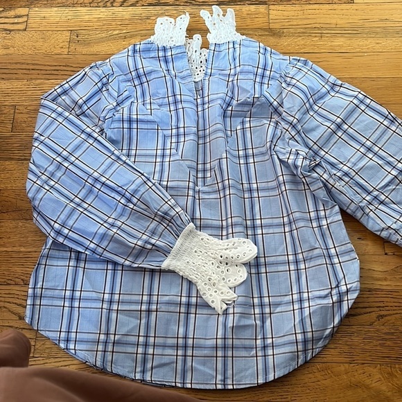 Anthro English Factor Collar Poplin Lace top - Picture 3 of 5